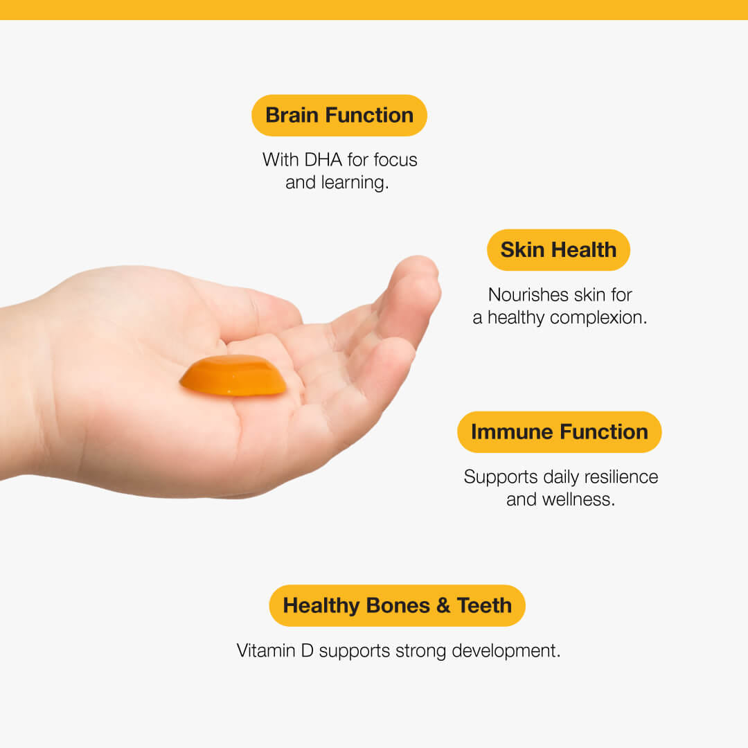 Benefits of Metagenics Eskimo-3 Bright Kids fish oil jelly splats
